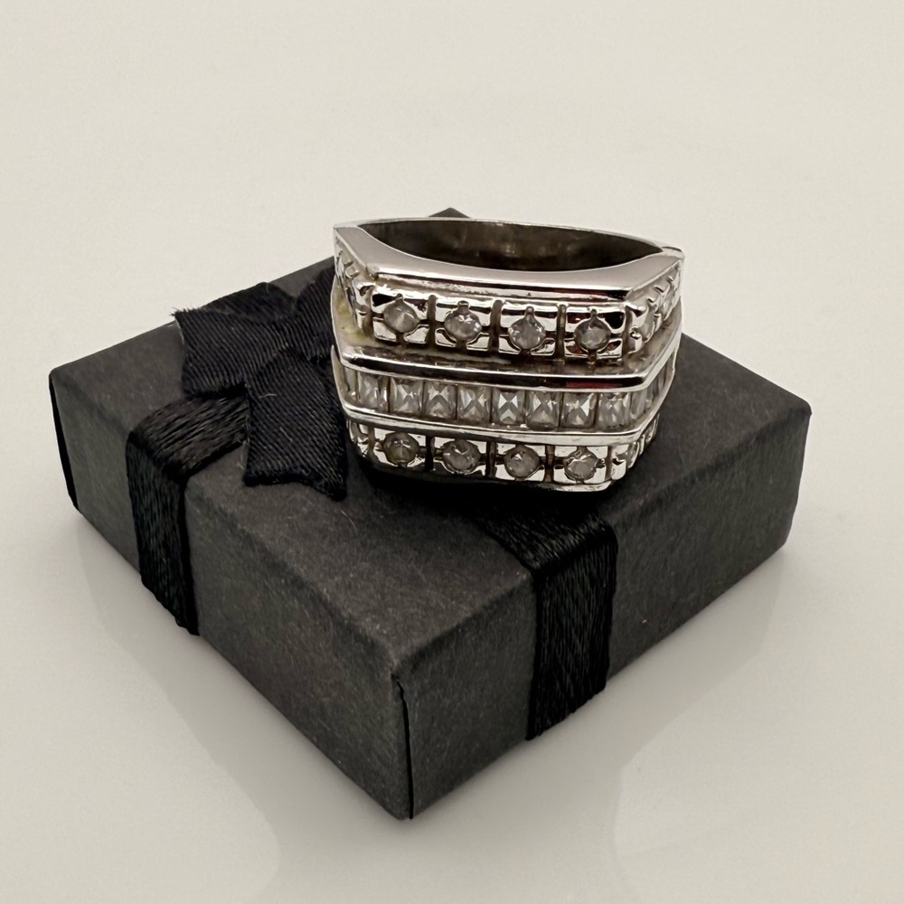 Sterling Silver Multi-Band Stack Ring 925 Stamp Channel-Set CZ Size 10.75